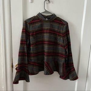 Nordstrom BP Gray Flannel Mock Neck Peplum Bell Sleeve Blouse